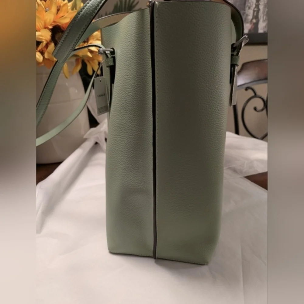 NWT! Coach Pebbled Leather Mollie (Large) Tote in PALE PISTACHIO - Picture 5 of 8